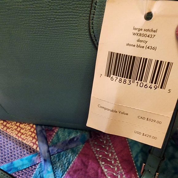 Kate Spade NEW Leather Large Darcy Satchel Stone Blue New w Tag 12 X 10 Size - Picture 6 of 9